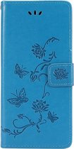 Shop4 - Samsung Galaxy M31s Hoesje - Wallet Case Bloemen Vlinder Blauw