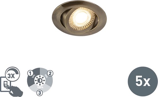 QAZQA mio – Moderne LED Dimbare Inbouwspot met Dimmer – 5 lichts – L 0 mm – Brons – Woonkamer | Slaapkamer | Keuken