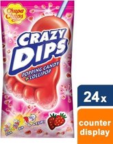 Chupa Chups Crazy Dips Lolly's met aardbeiensmaak en koolzuurhoudend poeder met knetterend effect Dienblad van 24 x 14 g