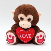 Aap Knuffel Valentijn Cadeautje Vrouw – Pluche Love Knuffel met Hartje - 12 cm - Bruin