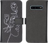 iMoshion Design Softcase Book Case Samsung Galaxy S10 hoesje - Woman Flower Black