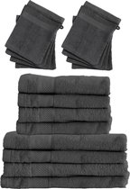 Set 4x Badhanddoeken 70x140 + 4x Handdoeken 50x100 + 8x Washandjes - Antraciet - Hotelkwaliteit
