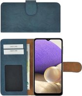 Samsung Galaxy A32 hoesje - 5G - Wallet Case - Samsung A32 Wallet Book Case Echt Leer Washed Turquoise Cover
