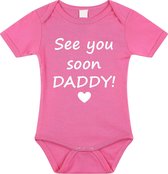 Baby rompertje met leuke tekst | See you soon daddy! |zwangerschap aankondiging | cadeau papa mama opa oma oom tante | kraamcadeau | maat 68 roze