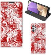 Étui Book Style Coque Samsung Galaxy A32 Smart Cover Angel Skull Rouge