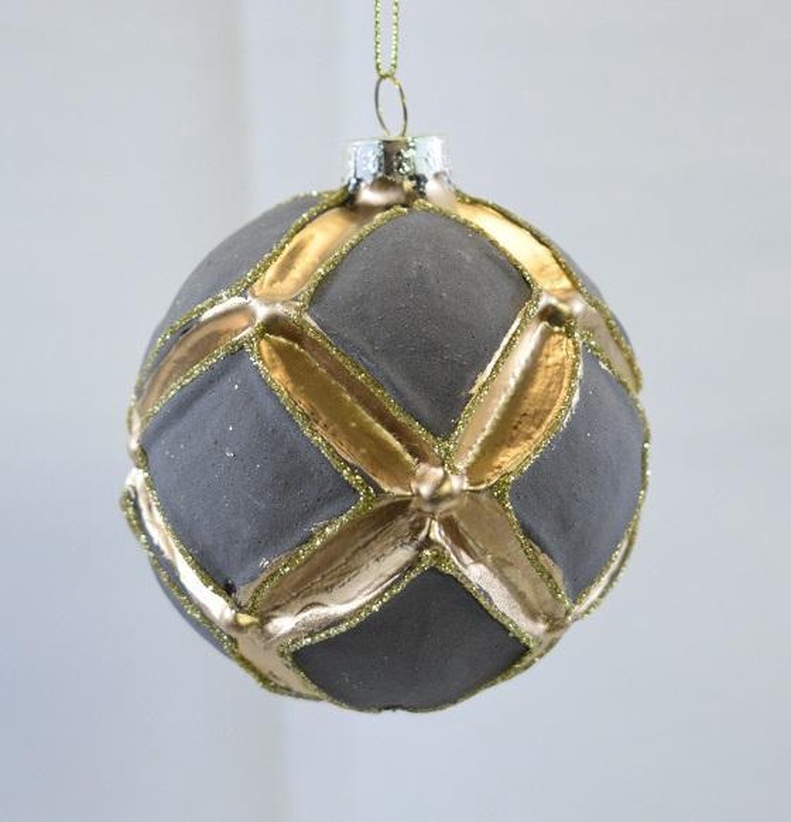 Kerstbal glas koper/goud/antraciet met glitter gedecoreerd Ø 8 cm (2 doosjes á 3 stuks)
