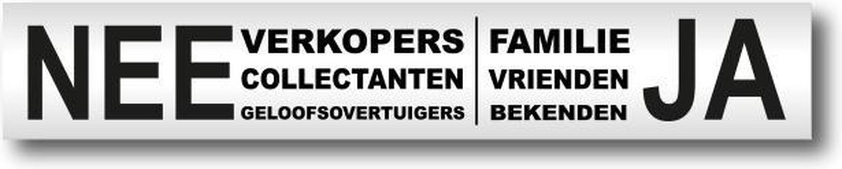 Nee Ja brievenbus sticker aluminium - Nee Verkopers - Ja Familie - Zwarte tekst. - Merkloos