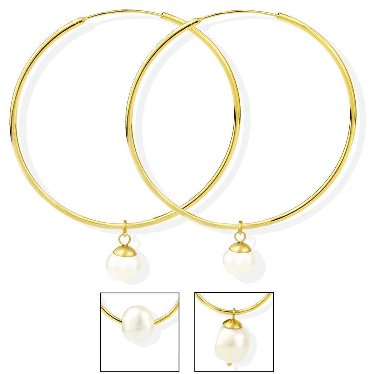 PROUD PEARLS® Gouden oorringen van 5cm met 3 verschillende hangers met parels