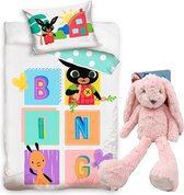 Bing Bunny- Baby Dekbedovertrek- 100 x 135 cm- Katoen, incl. pluche Konijn 37 cm Roze