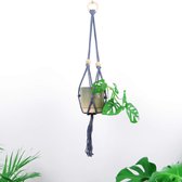 Plantenhanger - 90 cm - Katoen - Grijs - Plantenpot - Hangpot - Hangende bloempot - Plantenhanger macrame - Plantenhanger binnen - Hangpotten - Plantenhangers