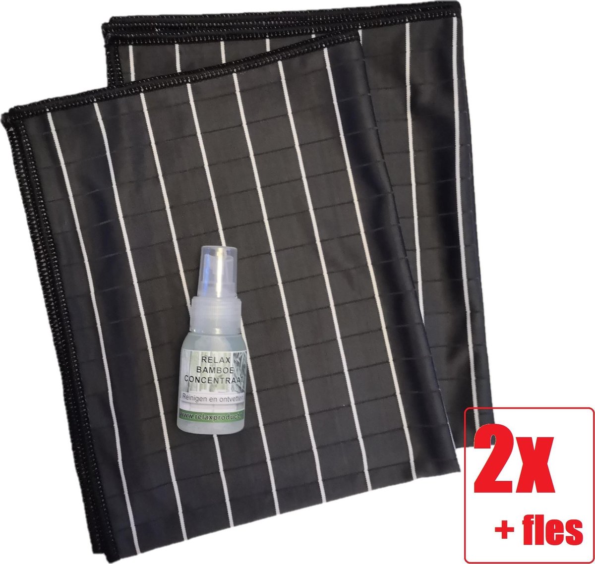 Goedkoopste Ramenset - Raamdoeken - Microvezel glasdoeken - Droogdoek- Microvezeldoek - Zeem - Droogdoek - Keukendoek - Wonderdoek - Streeploos schoonmaken - 2 STUKS ZWART Relax Bamboe Concentraat