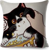 Kussenhoes 'Poes met Popcorn' Zwart/Wit (92084)