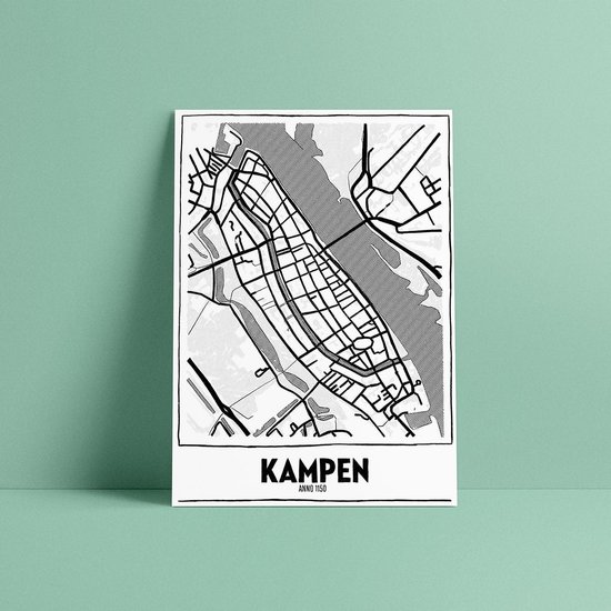 Plattegrond Kampen - Tekening - A5 kaart - Stadskaart