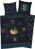 Harry Potter Hogwarts Golden Logo- Dekbedovertrek - Eenpersoons - 140x200 cm -katoen- Reversible