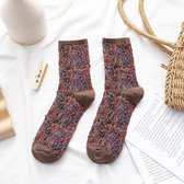 ''OP=OP'' Dames Sokken- 1 Paar - Bruin - Maat 36-41 - Vintage - Fleurige Bloemen - Comfortabel & Duurzaam
