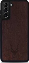 Kudu Samsung Galaxy S21 hoesje case - Houten backcover - Handgemaakt en afgewerkt met duurzaam TPU - Wengé - Zwart