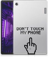 Tablet Hoes Lenovo Tab M10 Plus Leuk Back Cover Quotes Finger Don't Touch My Phone met transparant zijkanten