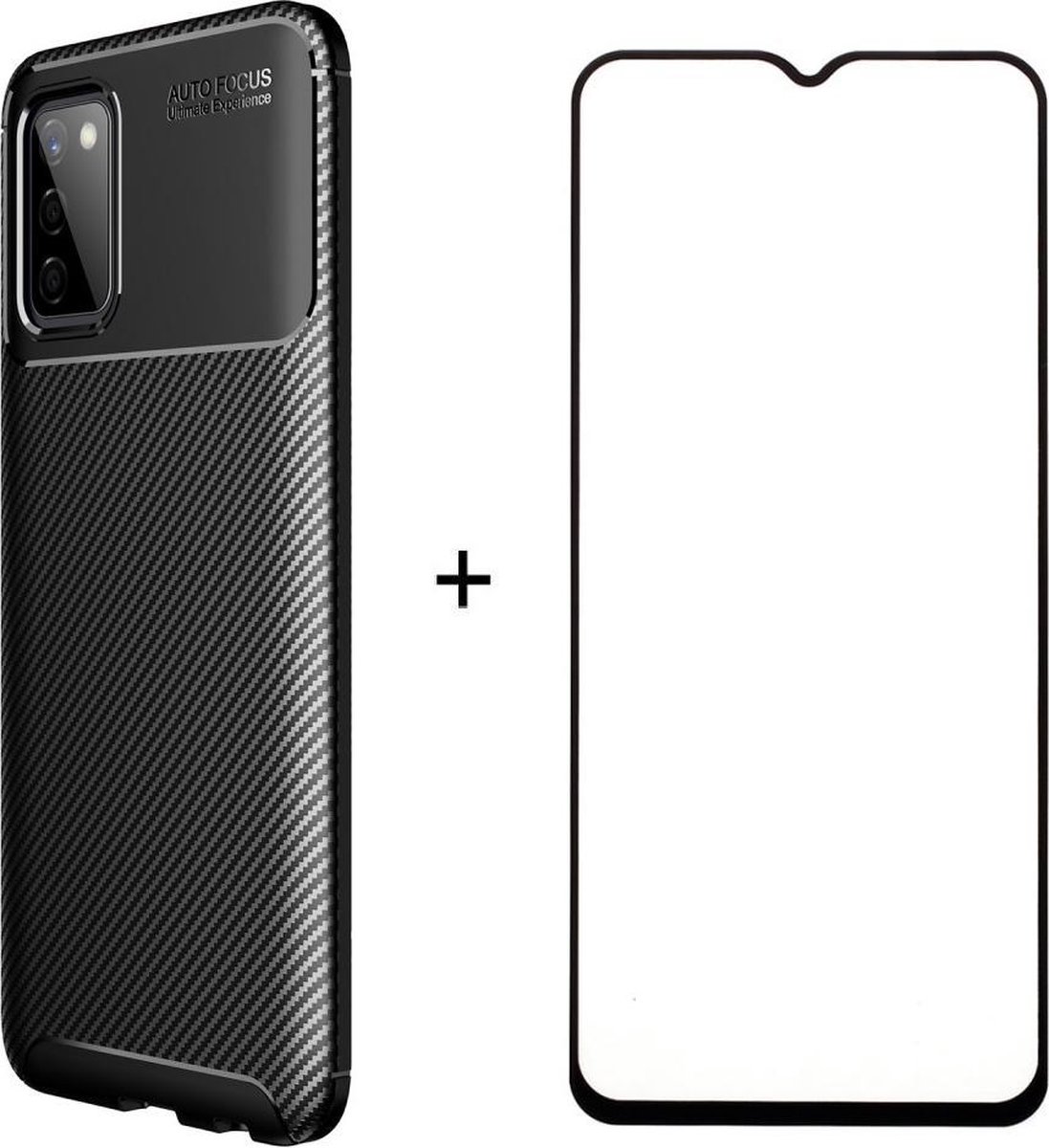Silicone gel zwart hoesje Telefoonhoesje geschikt voor Samsung Galaxy A02s met full cover glas screenprotector