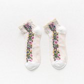 Dames Sokken - 1 Paar - Wit - Maat 36-41 - Vintage Fleurige Bloemen -  Comfortabel & Duurzaam