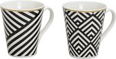 G. Wurm Koffie- & Theemok 4-delige set - Trendy gestreept - Zwart Wit