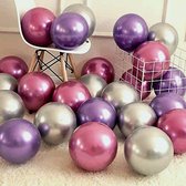 50 stuks Stijlvol purple heart assortiment grote ballonnen - Paars, zilver, rosapurple - verjaardag ballonnen - 38 cm lang - hoge kwaliteit bio afbreekbaar latex - peervorm - voor