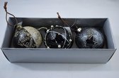 Stoer Kerstbal set van 3, zwart, glas: Ø 8 cm