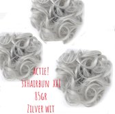 ACTIE !3x Hairbun XXL zilver wit haarstuk Messy Bun extra dik&vol