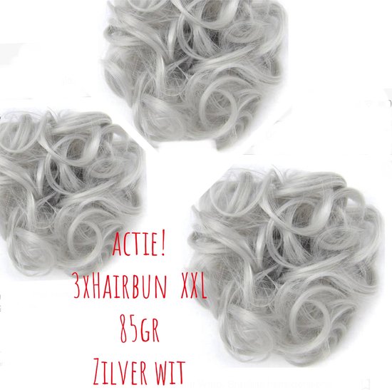 serveerster Charles Keasing kubiek ACTIE !3x Hairbun XXL zilver wit haarstuk Messy Bun extra dik&vol | bol.com