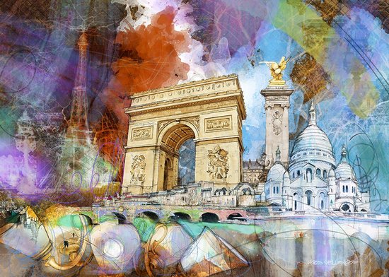 Slimbuy CityArt schilderij Parijs glashelder perspex incl. luxe ophangsysteem