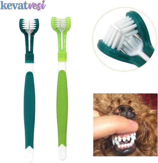 Tandenborstel - Voor Huisdieren - Honden - 3 zijdig - Multi-Hoek - Schoonmaken - Tanden - Slechte Adem - Tandsteen - Tandenborstel - Gezondheid - Groen
