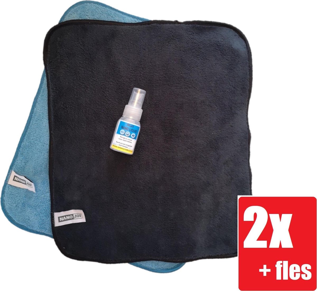 Goedkoopste Nanodoekje - Nanodoek - Nanodoekjes - Nanohandschoen - Schoonmaakdoek - Microvezeldoek - 2 Stuks Zwart en Blauw Relax flesje Nano Liquid