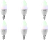 CALEX - LED Lamp 6 Pack - Smart Kaarslamp B35 - E14 Fitting - Dimbaar - 5W - Aanpasbare Kleur CCT - RGB - Mat Wit - BSE