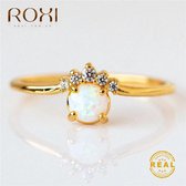Roxi 18K Geel Goud Vergulde Crown Design Rainbow Ring Cinderella met Syntetic Fire Opal  maat 50/16mm