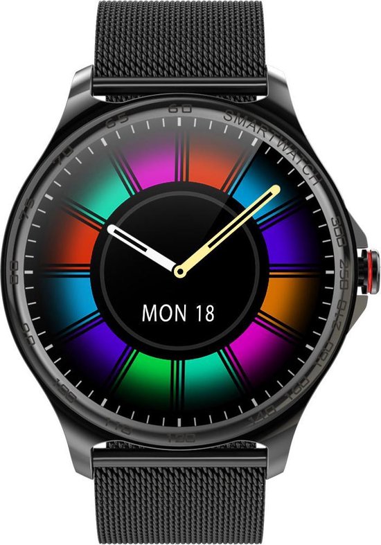 Belesy® MARS - Smartwatch Ladies - Smartwatch Men - Montre - Tension artérielle - ECG - Podomètre - 1,3 pouces - Écran couleur - Full Touch - Zwart - Acier