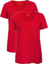 Senvi Dames 2-pack V-hals T-shirt 100% Katoen (Biologisch) Rood - XS