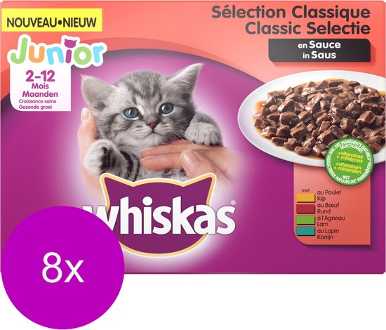Whiskas Junior Classic In Saus – Kattenvoer – 8 X 12×100 G