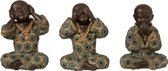 J-Line Monnik Horen/Zien/Zwijgen  Poly Groen/Goud Small Assortiment Van 3
