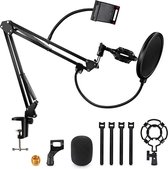 microfoon arm - Gt Microfoonstandaard voor tafel, instelbare microfoonarm met spin, popbescherming, 3/8" tot 5/8" adapter, microfoonclip, mobiele telefoonhouder