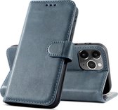 Klassiek Design - Echt Lederen Hoesje - Book Case Telefoonhoesje - Echt Leren Portemonnee  Wallet Case - iPhone 12 en iPhone 12 Pro - Navy