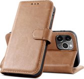 Design Classique - Étui en cuir véritable - Étui pour téléphone Book Case - Étui portefeuille en cuir véritable - iPhone 12 Pro Max - Marron