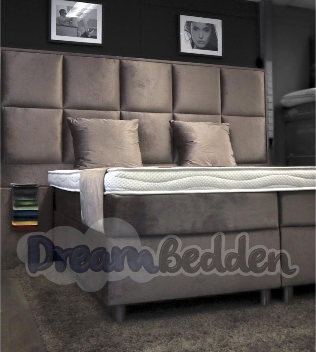 dreambedden XXL Boxspring 200x210 Royal Carré 180x200 incl. 7-zones Pocketvering matrassen & Luxe HR55 koudschuim tencel topper. Bravo 101