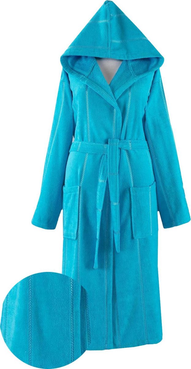 Badjas Turquoise Met Capuchon (S/M) 100% katoen