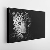 Onlinecanvas - Schilderij - Close Up And Leopard Portrait Art -horizontal Horizontal - Multicolor - 75 X 115 Cm