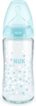 NUK glazen fles 240 ml First Choice Plus silicone blauw