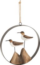J-Line Hanger Vogels Paulownia Hout Donker Bruin/Wit Set van 2 stuks