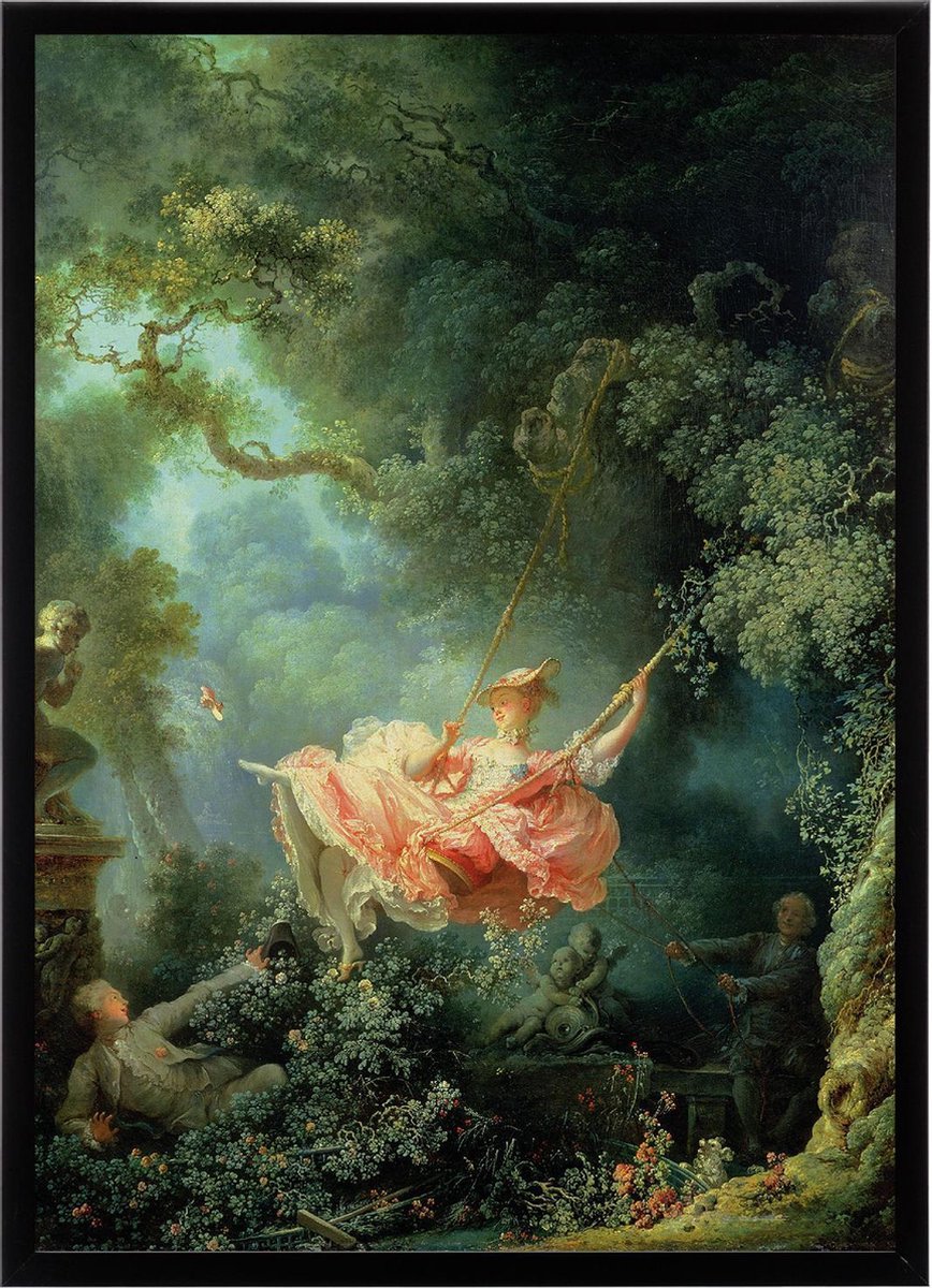 Esque Poster In Zwarte Lijst - De Schommel - Jean-Honoré Fragonard - Large 70x50 - Kunst - Rococo