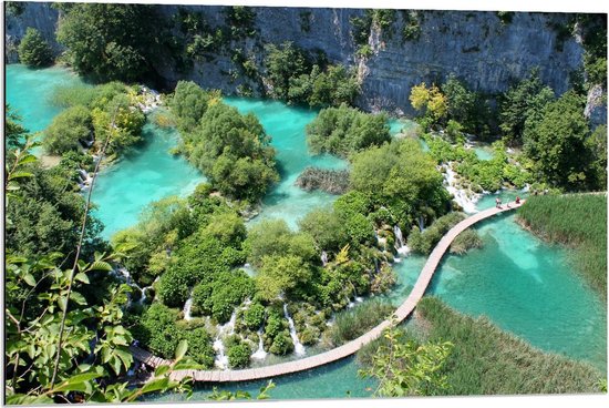 Dibond - Nationaal park Plitvicemeren in Kroatie - 90x60cm Foto op Aluminium (Met Ophangsysteem)