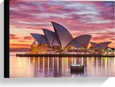 Canvas  - Sydney Opera House bij Zonsondergang met Roze/Oranje Lucht - 40x30cm Foto op Canvas Schilderij (Wanddecoratie op Canvas)