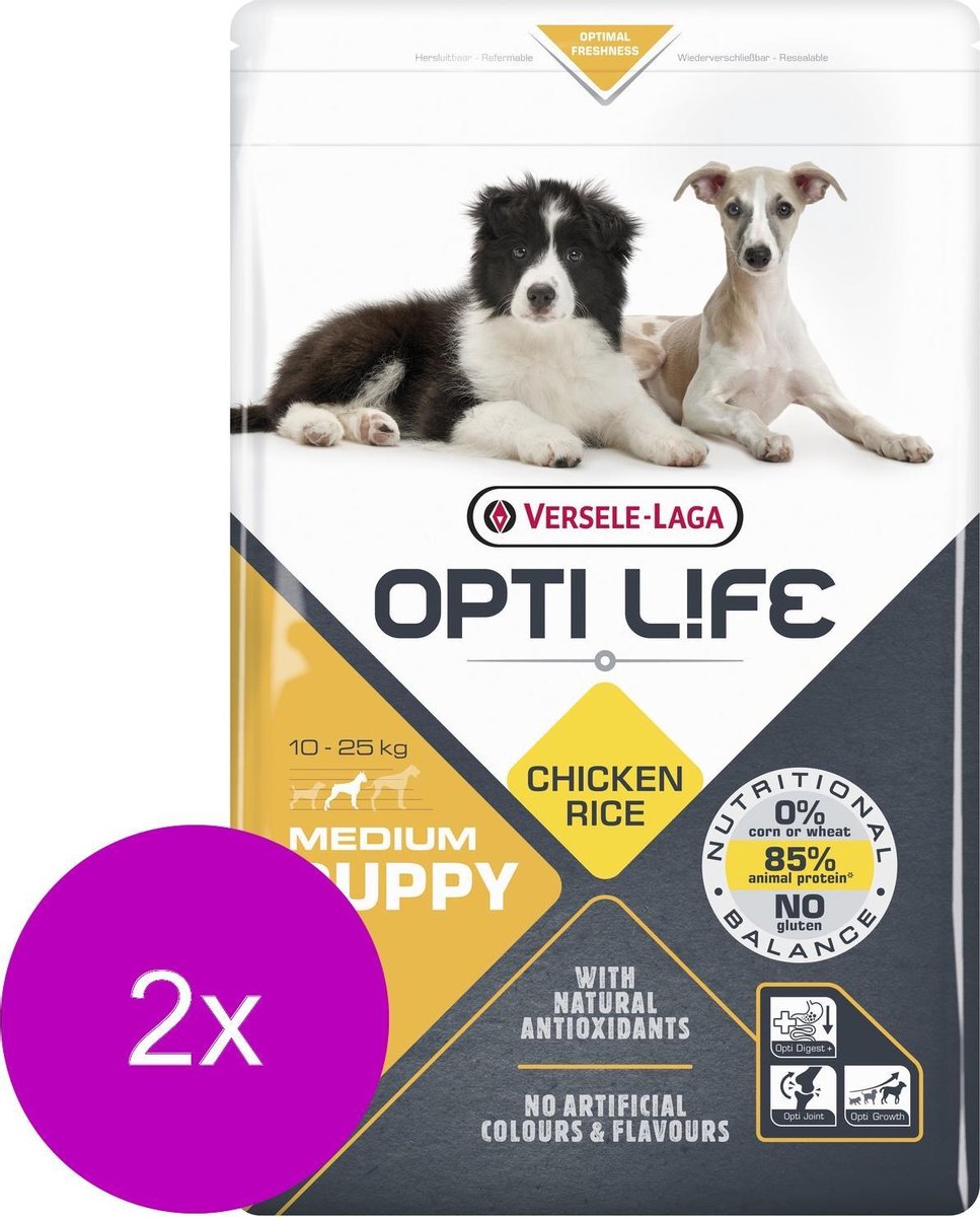 Opti Life Puppy Medium - Hondenvoer - 2 x 2.5 kg