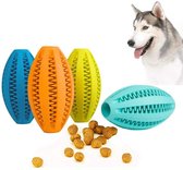 Interactieve rugbybal – Voerbal – Dentastick – Tanden – Honden – Eten – Spelen – 11 CM Lang - Blauw